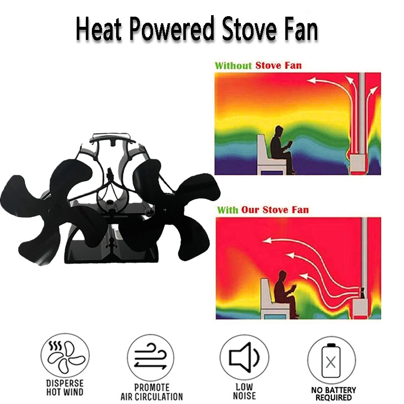 Black Twin Motor Home Blower Wood Pellet Duct 4 Blade Stove Fan Heat Powered