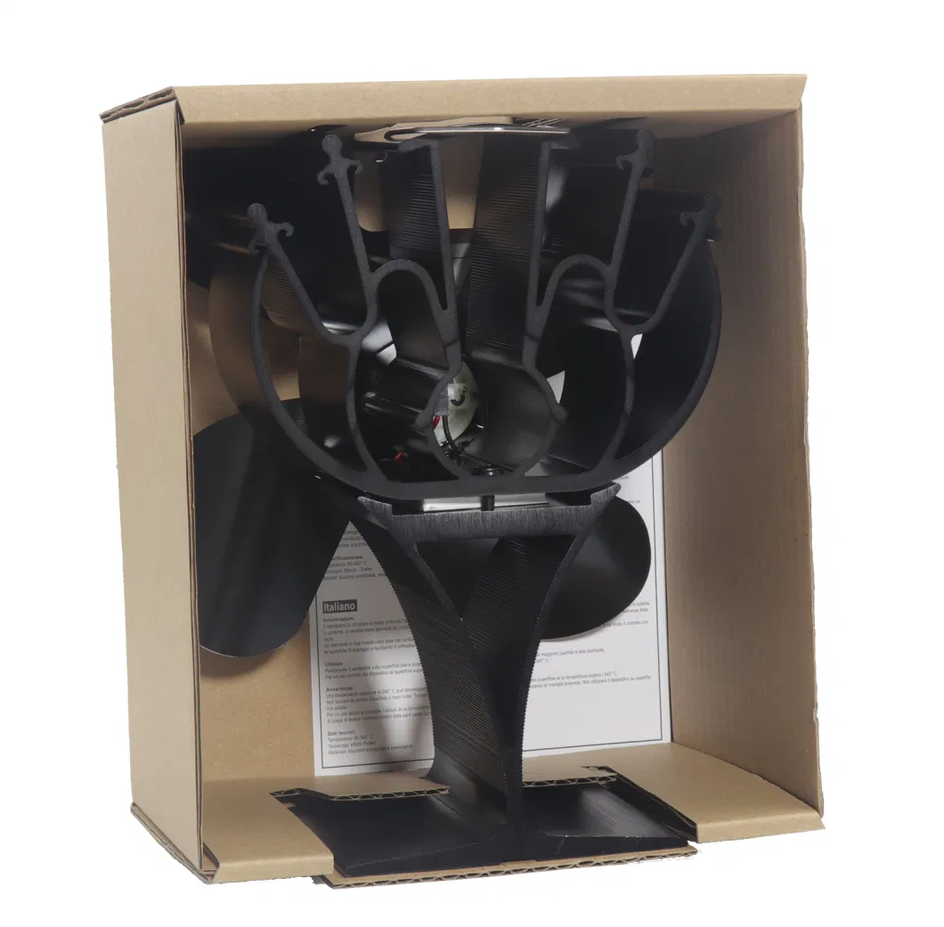 Black 4 Blades High Airflow Wooden Burning Heat Powered Fireplace Stove Fan