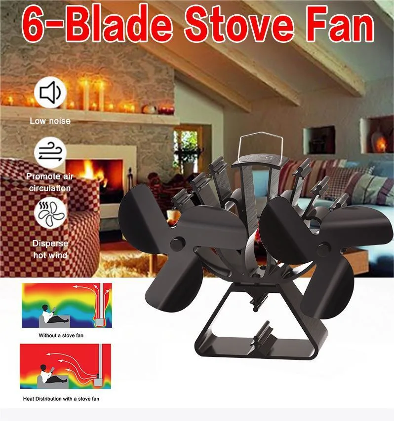 Double Head Twin Blades Wood Burning Stove Fan with 6 Blades